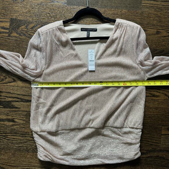 WHBM Metallic Pink Shimmer Long Sleeve V Neck Blouse Size Large NEW - Picture 8 of 9